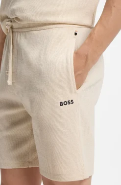 Waffle-structured pyjama shorts with embroidered logo