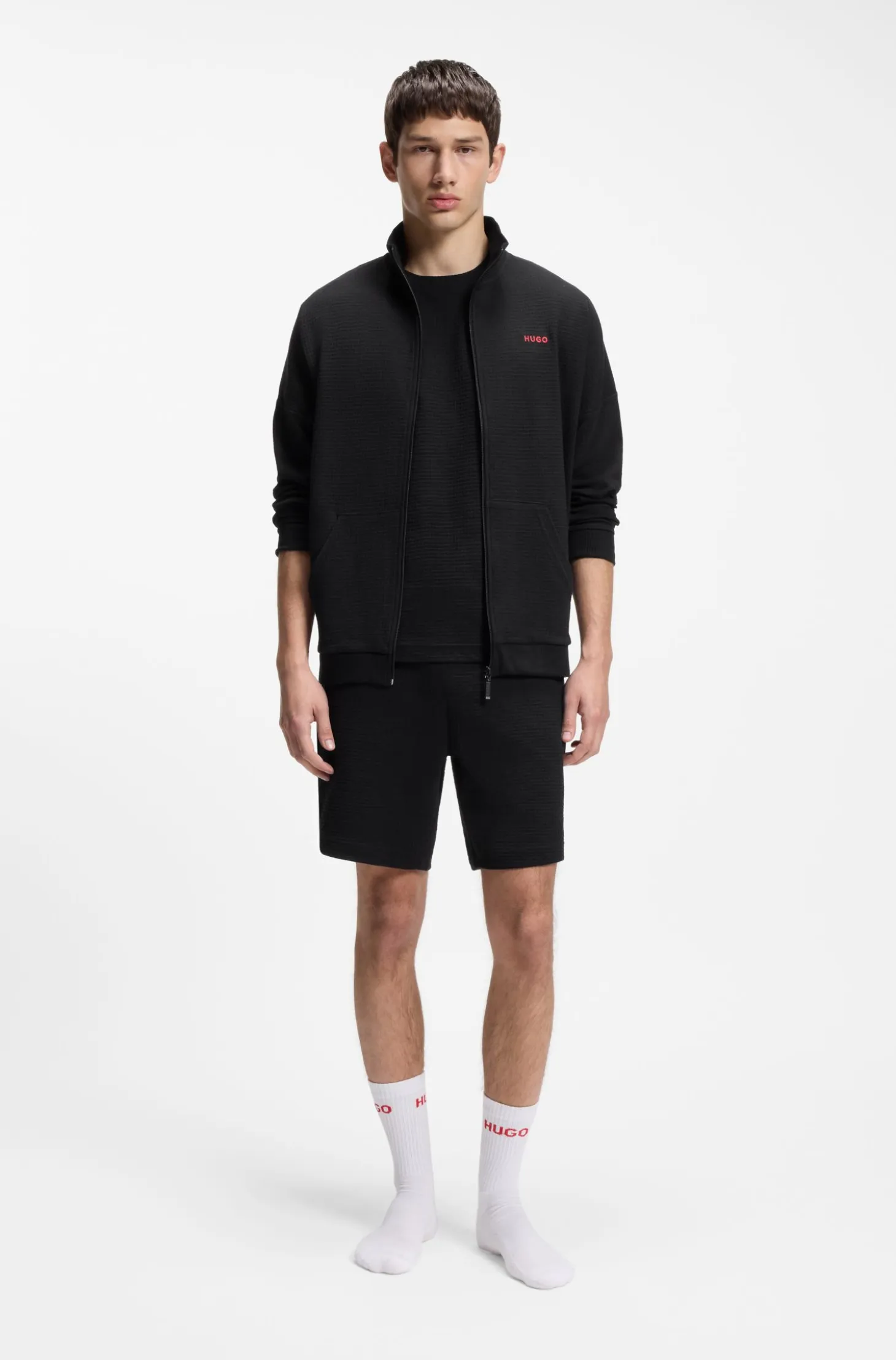 Waffle-structured pyjama shorts with embroidered logo