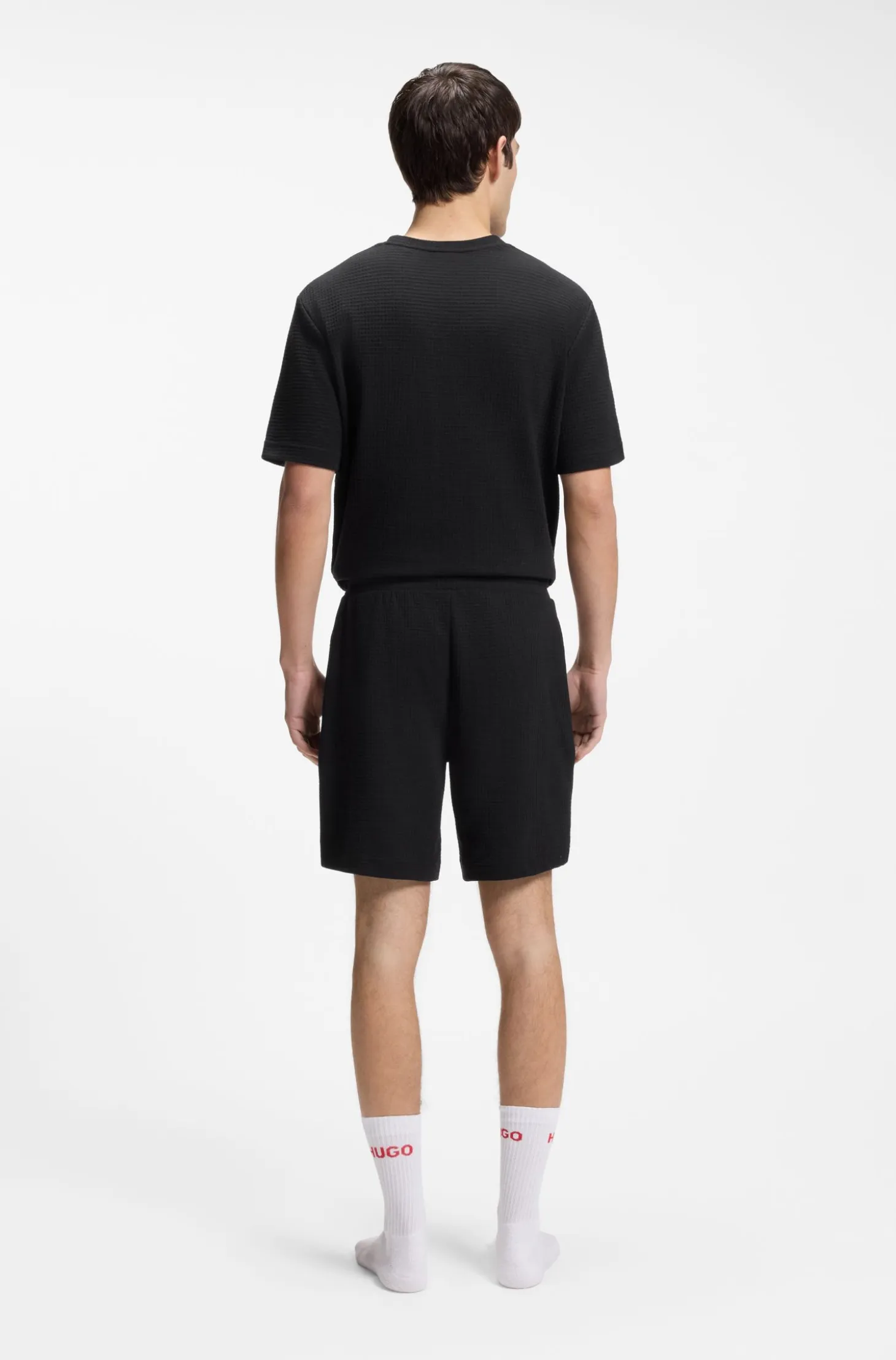 Waffle-structured pyjama shorts with embroidered logo