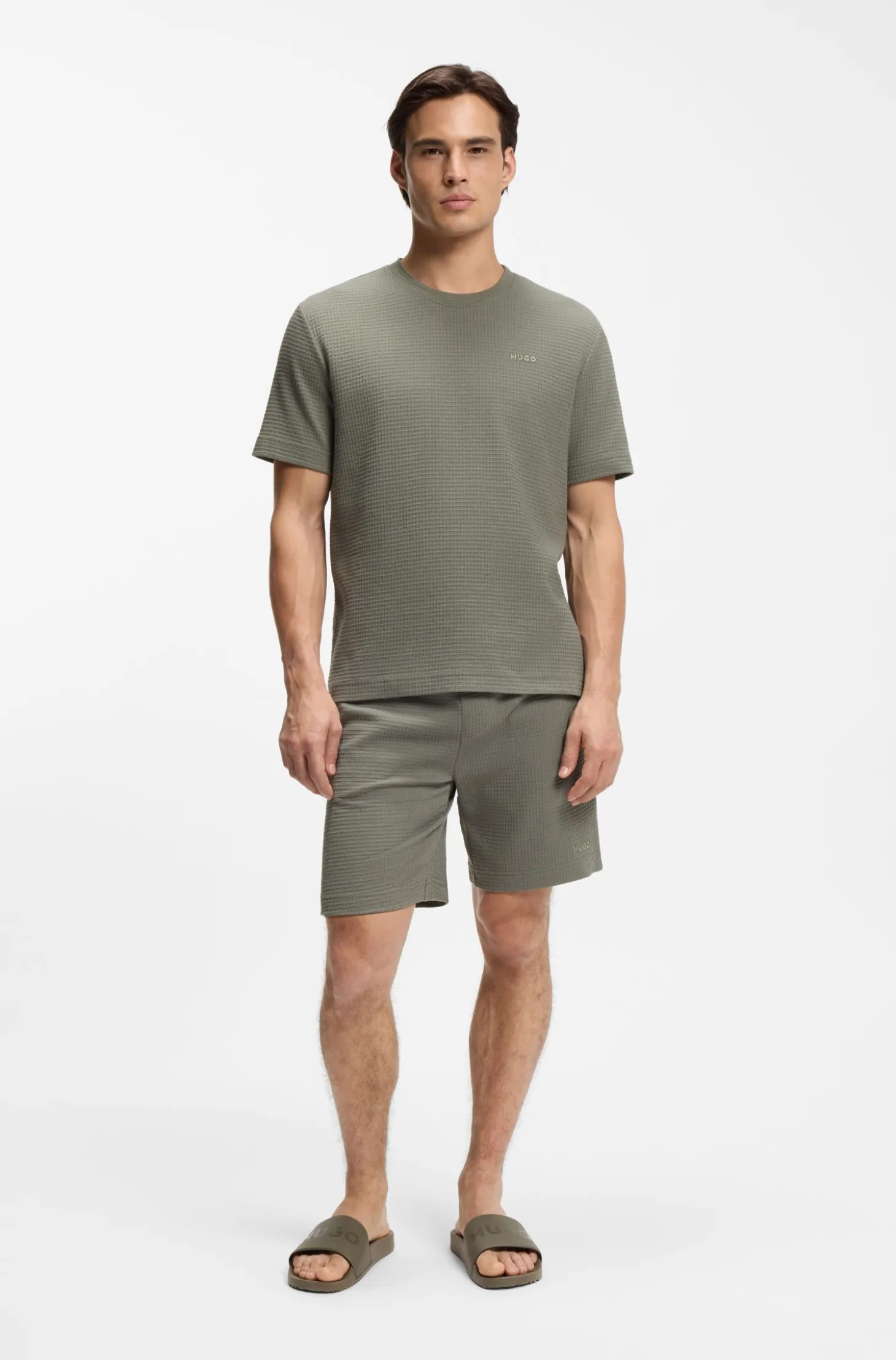 Waffle-structured pyjama shorts with embroidered logo