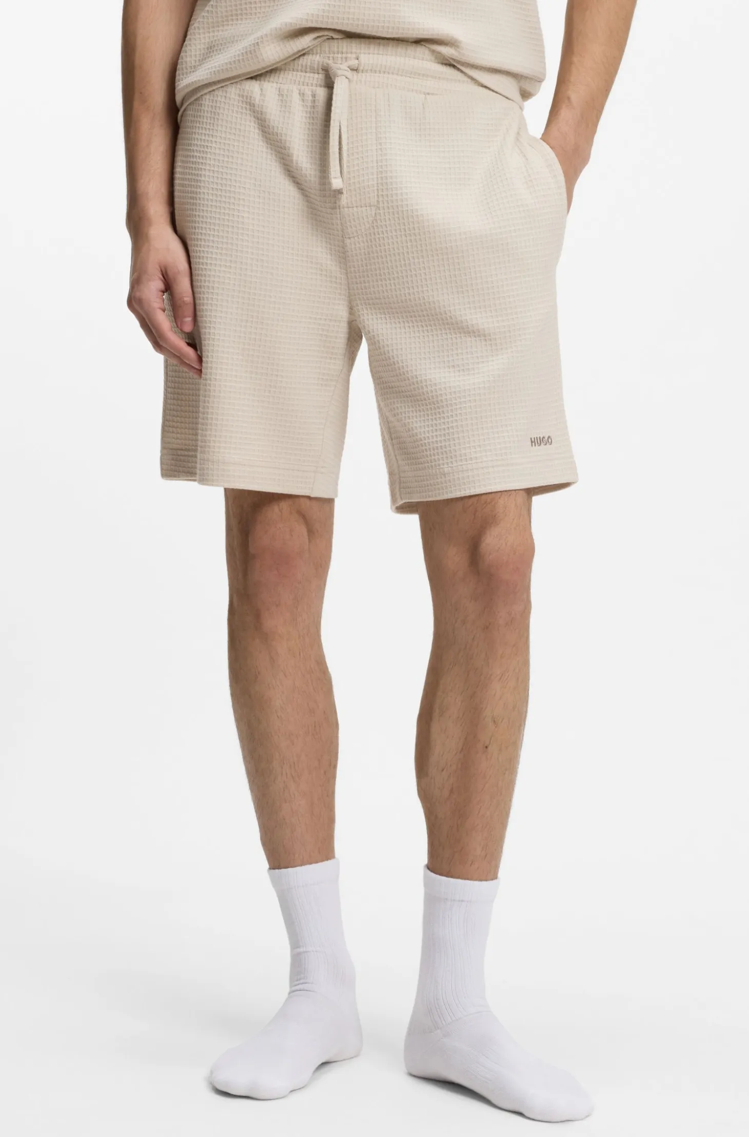 Waffle-structured pyjama shorts with embroidered logo