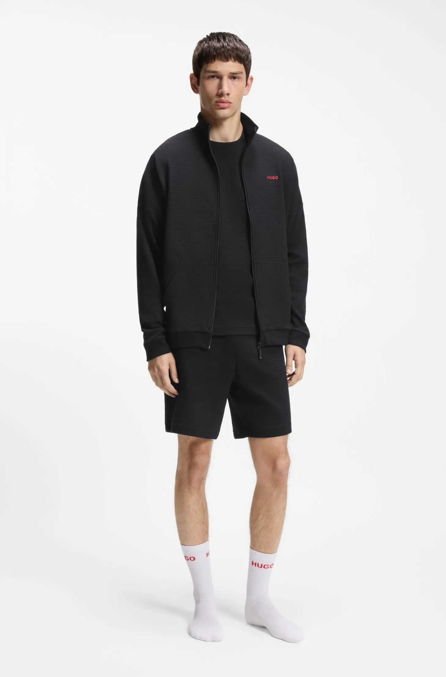 Waffle-structured pyjama T-shirt with embroidered logo