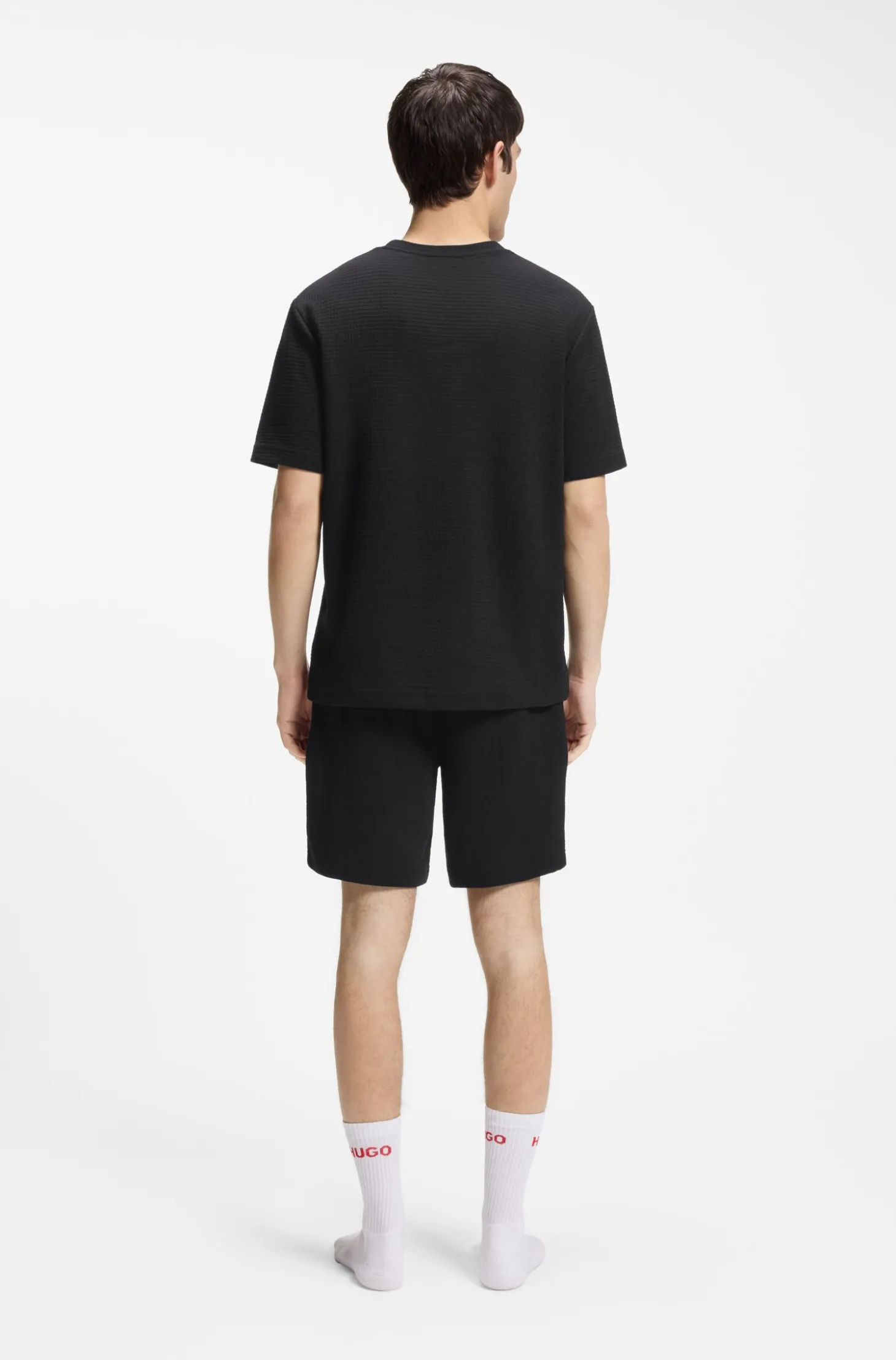 Waffle-structured pyjama T-shirt with embroidered logo