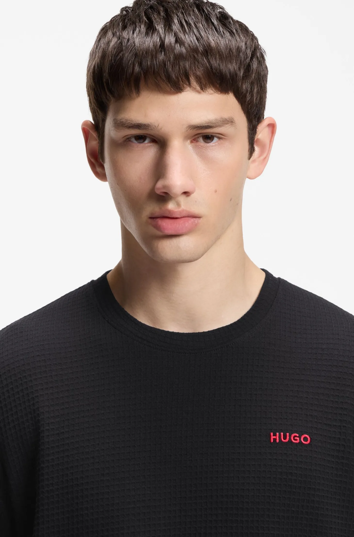 Waffle-structured pyjama T-shirt with embroidered logo