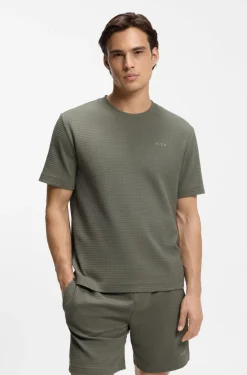 Waffle-structured pyjama T-shirt with embroidered logo
