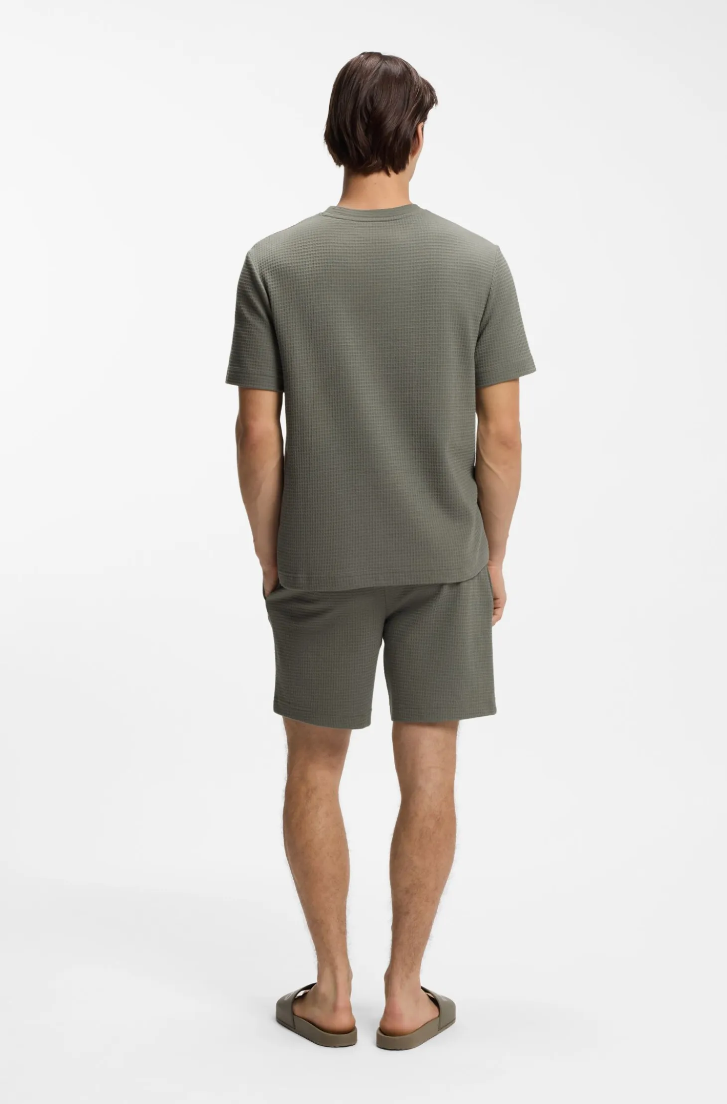 Waffle-structured pyjama T-shirt with embroidered logo