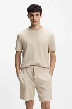 Waffle-structured pyjama T-shirt with embroidered logo