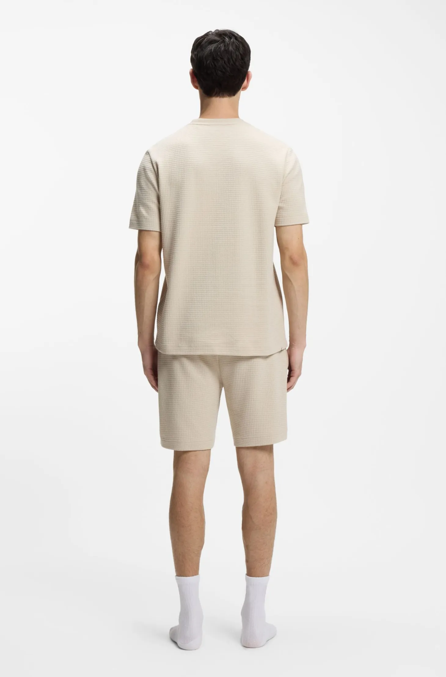 Waffle-structured pyjama T-shirt with embroidered logo