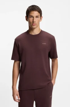 Waffle-structured pyjama T-shirt with embroidered logo