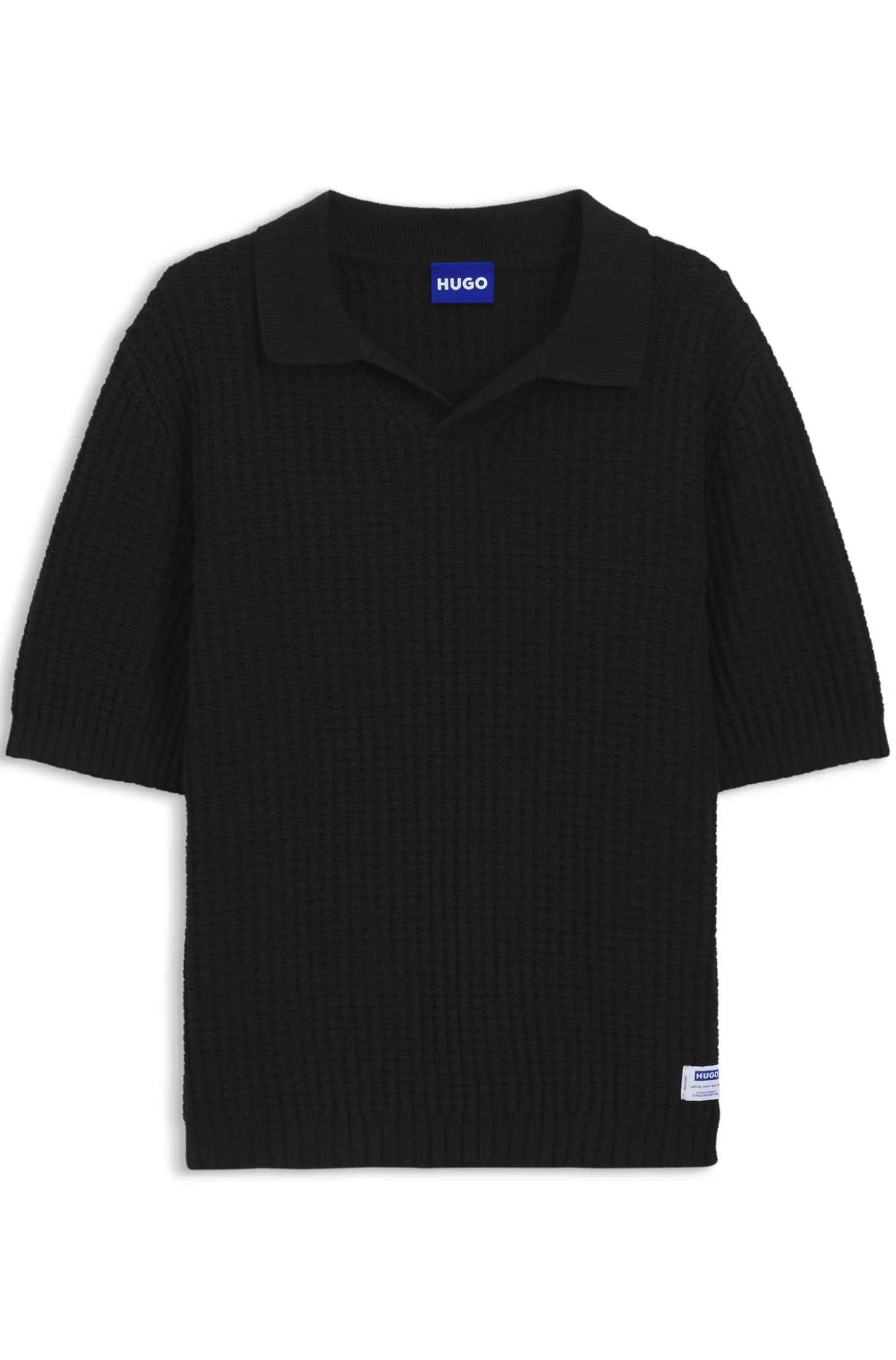Waffle-structure knit polo with Johnny collar