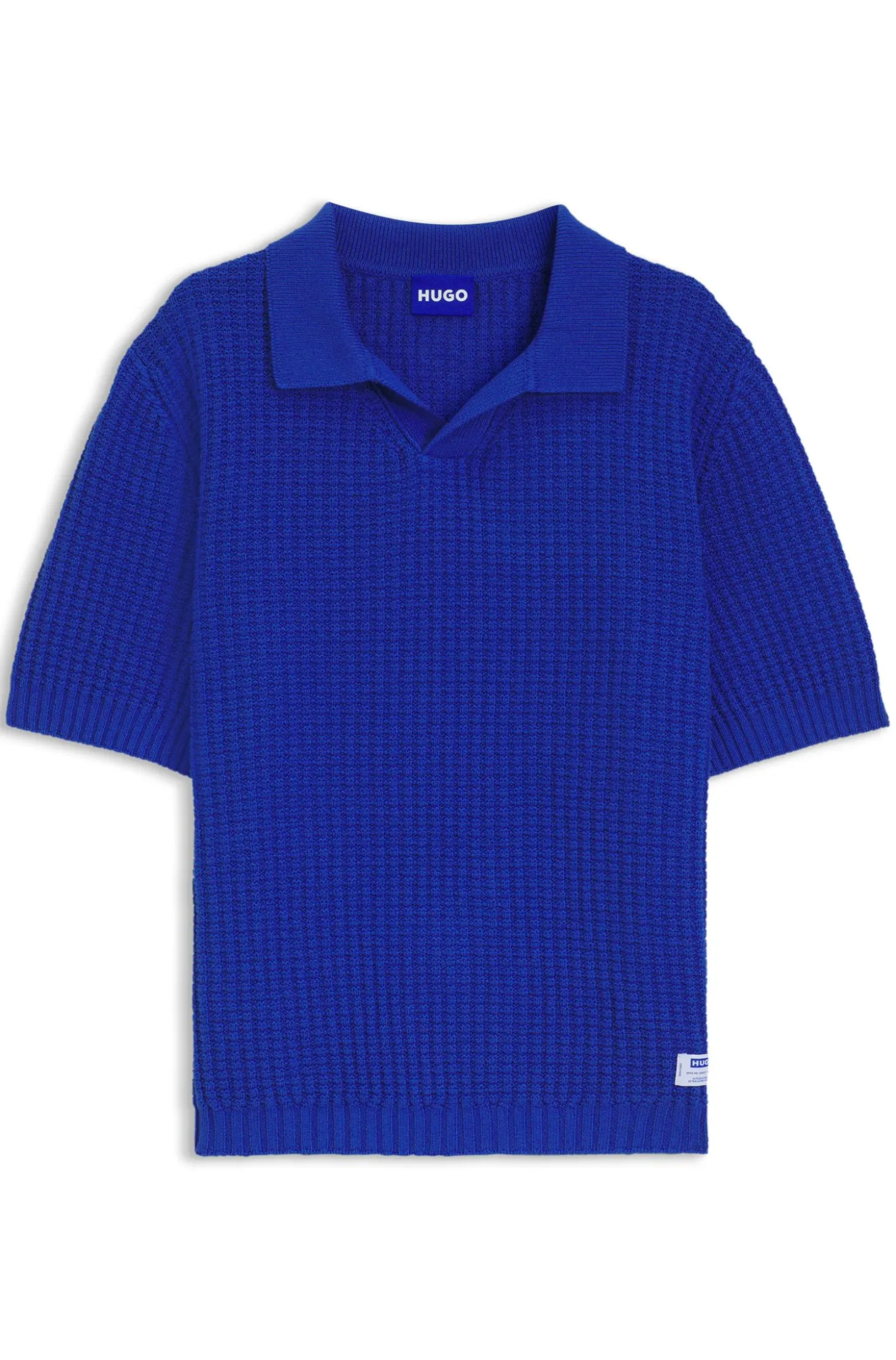 Waffle-structure knit polo with Johnny collar
