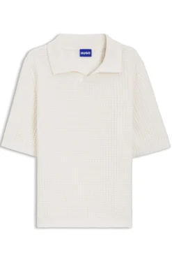 Waffle-structure knit polo with Johnny collar