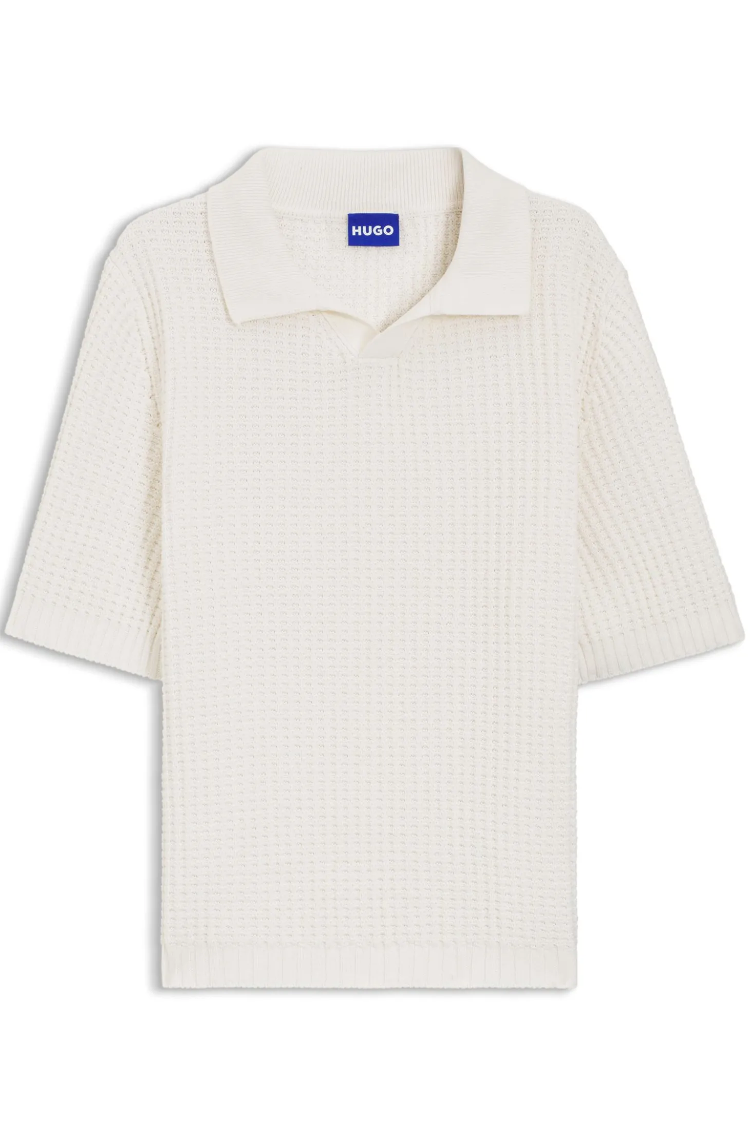 Waffle-structure knit polo with Johnny collar