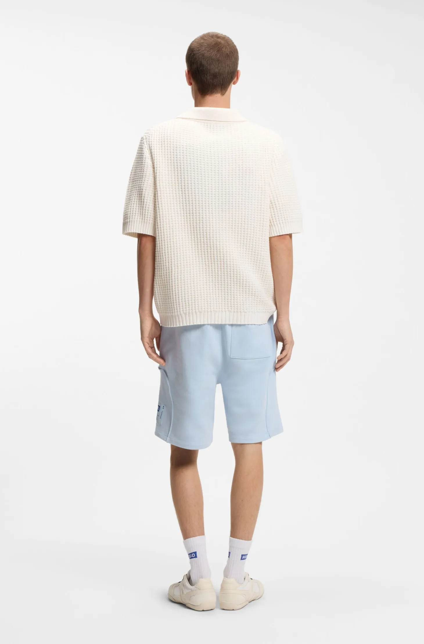 Waffle-structure knit polo with Johnny collar