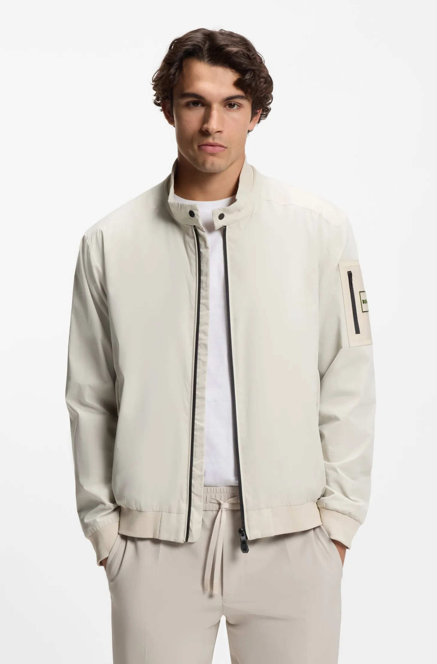 Water-repellent blouson jacket with double piping