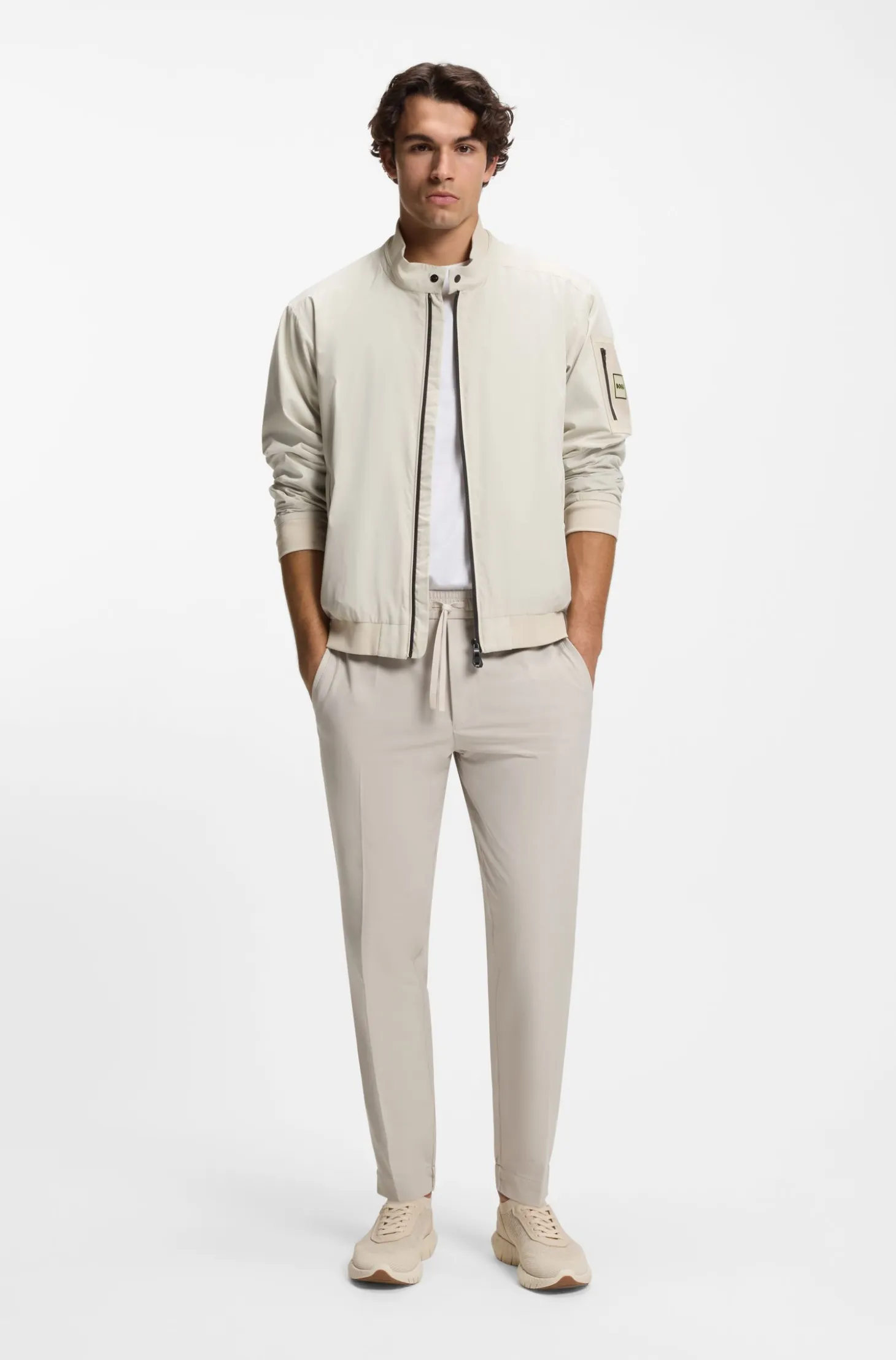 Water-repellent blouson jacket with double piping