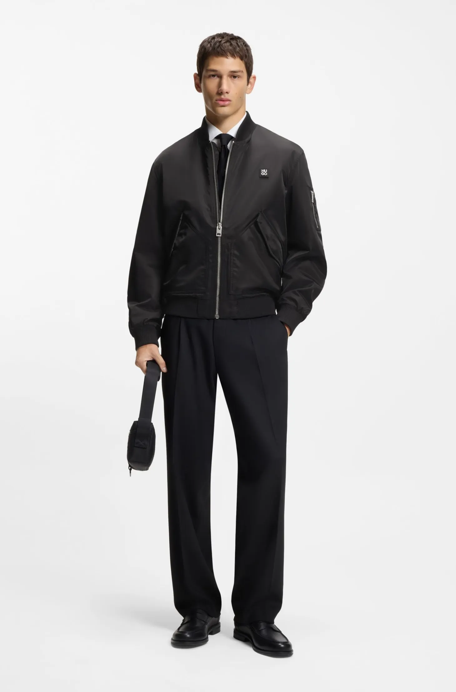 Water-repellent bomber jacket with stacked logo