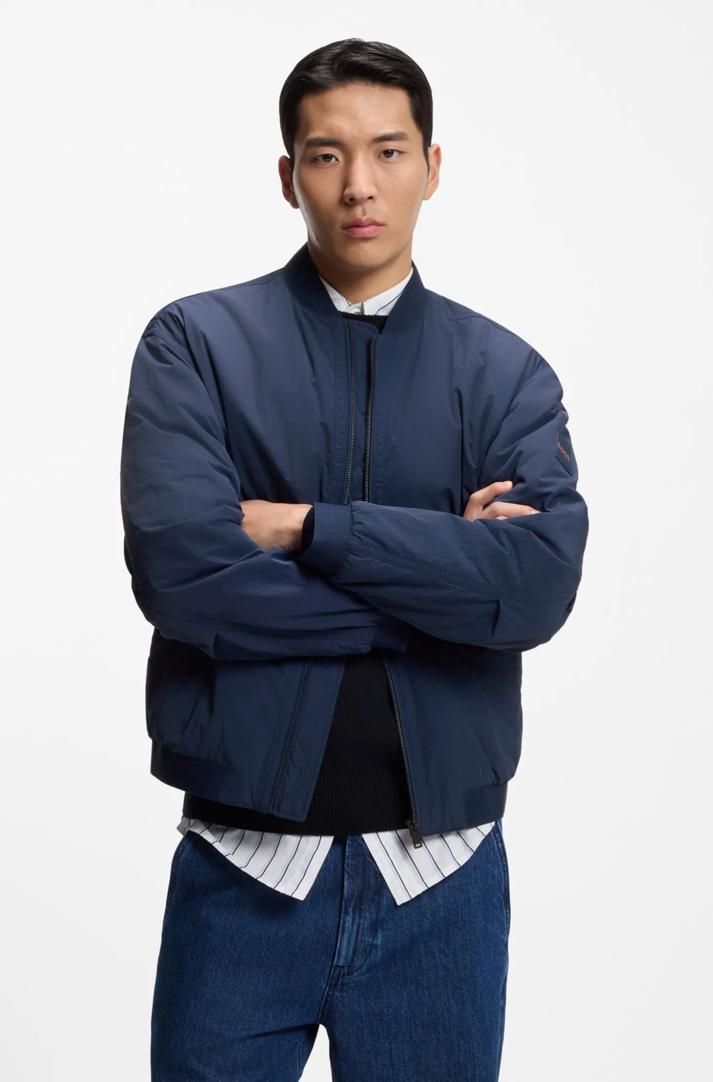 Water-repellent bomber jacket in soft-touch fabric