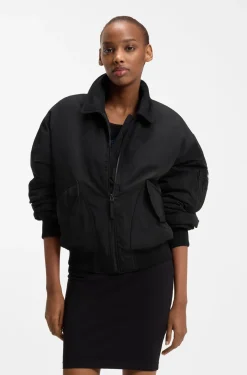 Water-repellent bomber jacket with zipped sleeve pocket