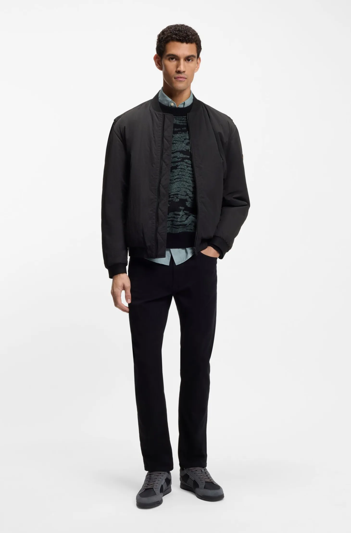 Water-repellent bomber jacket in soft-touch fabric