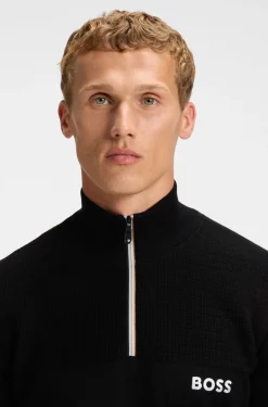 Water-repellent cotton-blend sweater with zip neck