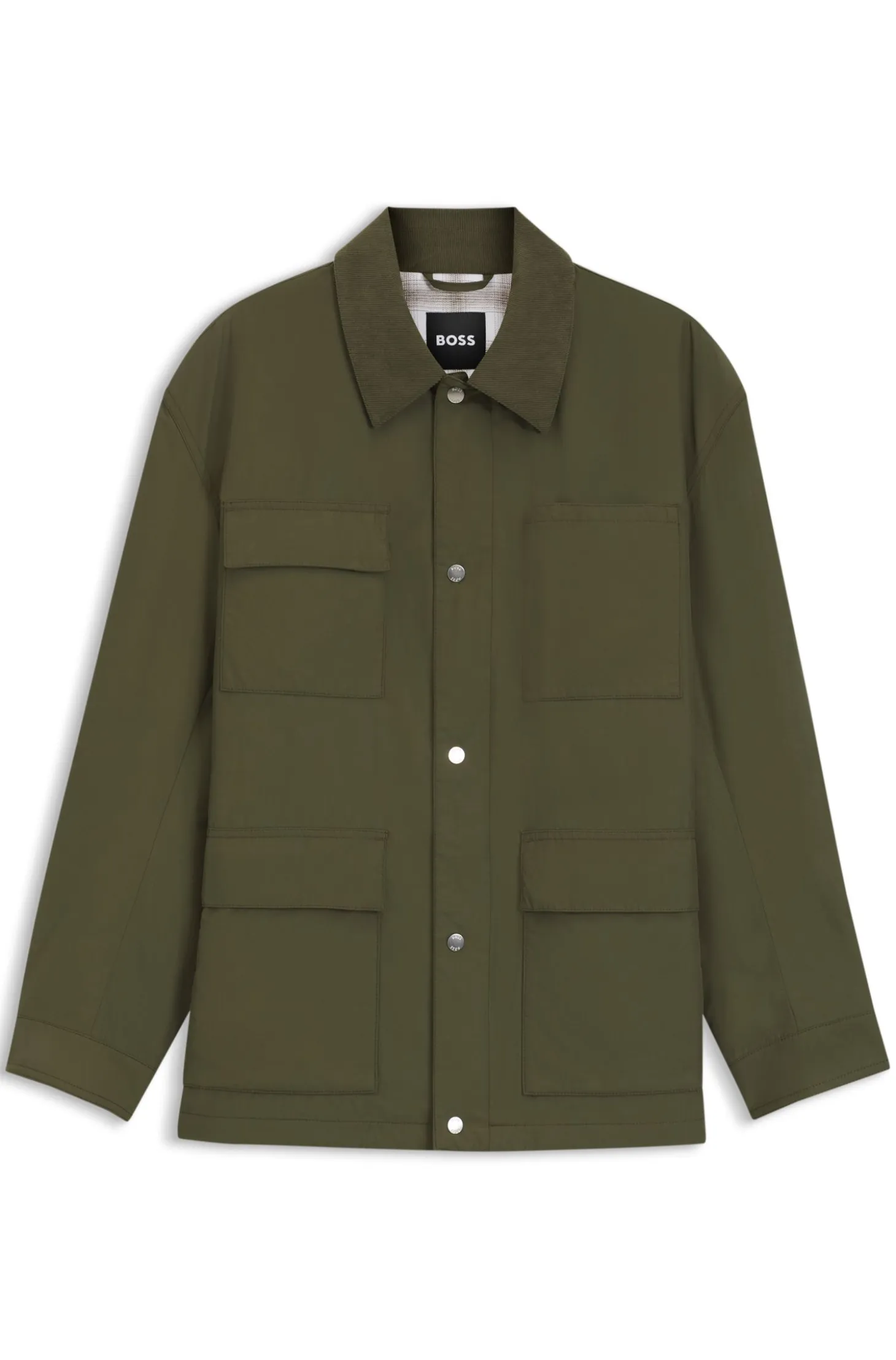 Water-repellent field jacket with checked lining