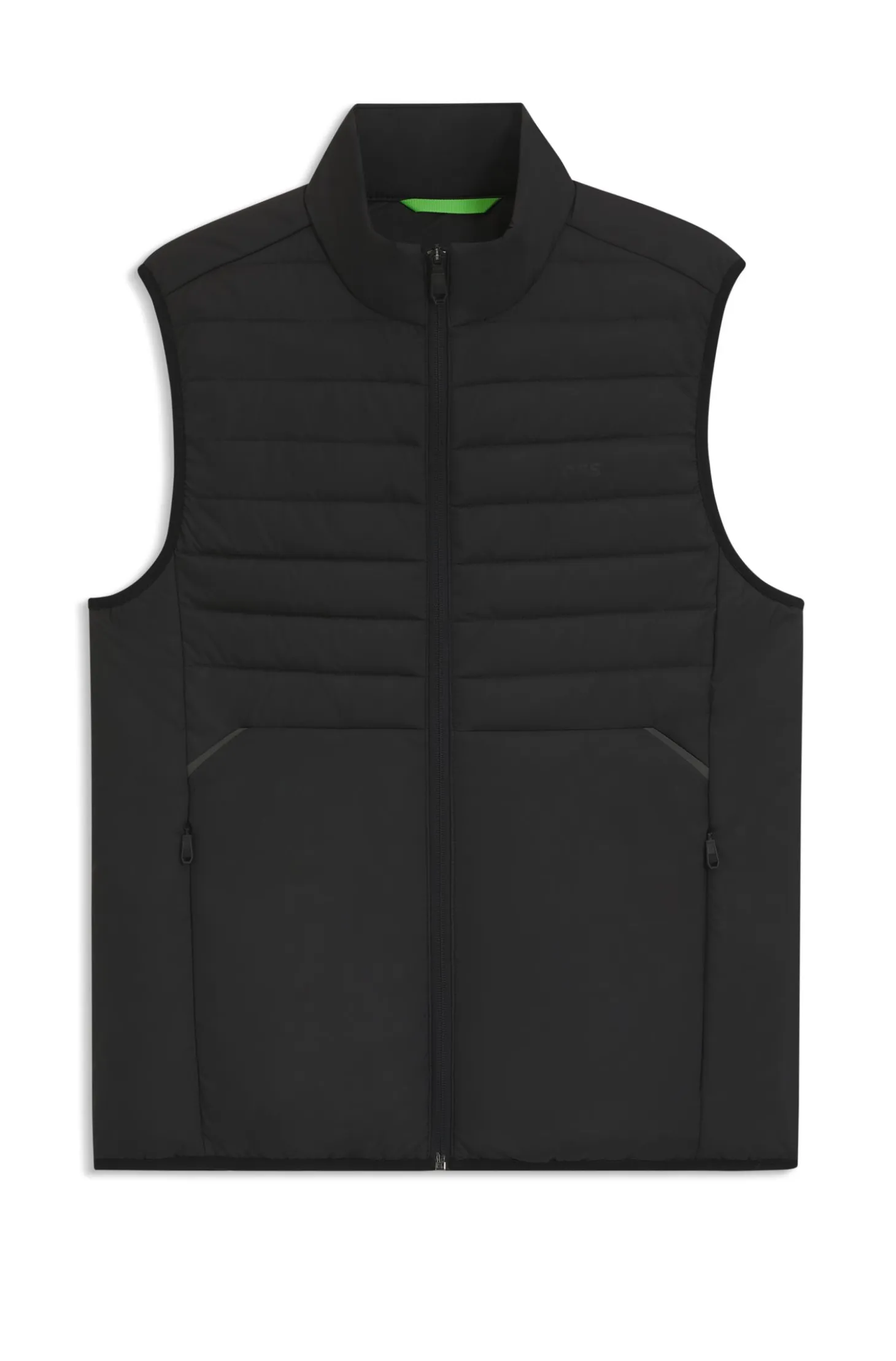 Water-repellent gilet with decorative reflective accents