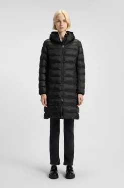 Water-repellent hooded coat with lightweight padding