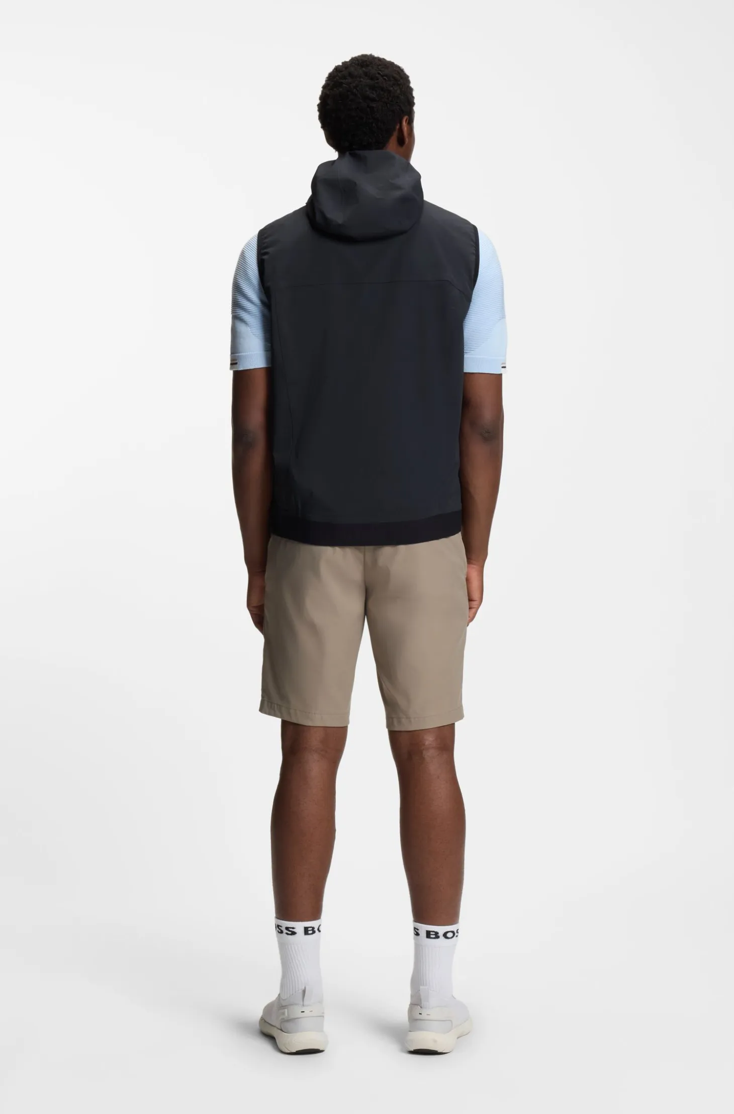 Water-repellent hooded gilet with micro-waffle structure