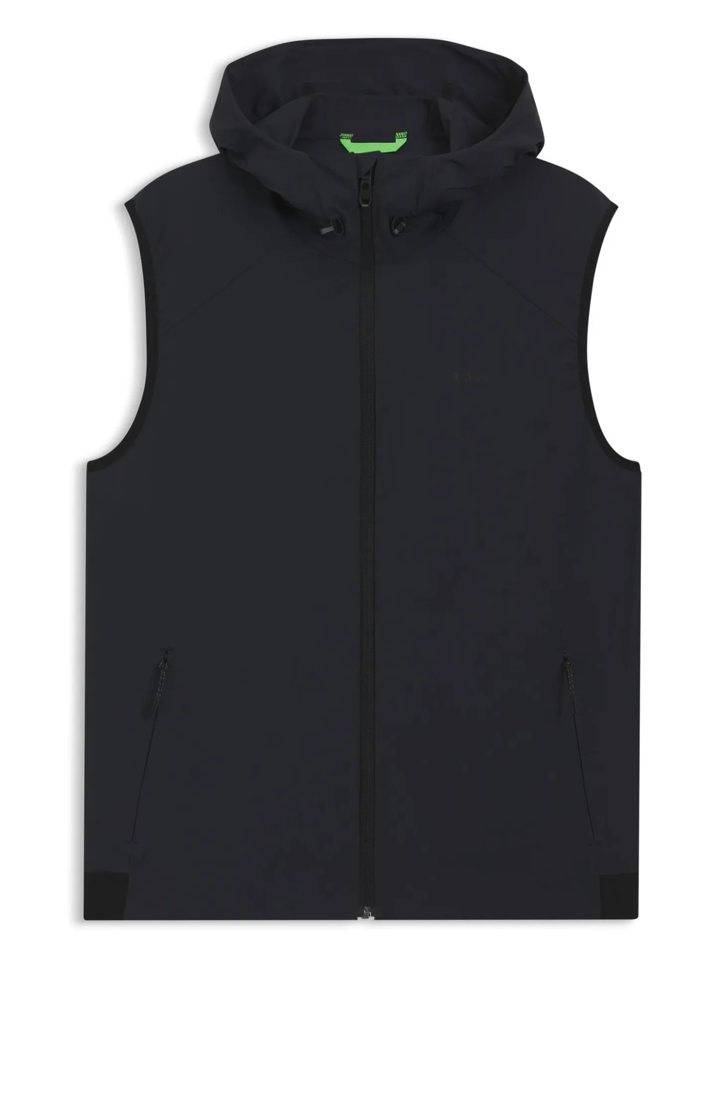 Water-repellent hooded gilet with micro-waffle structure