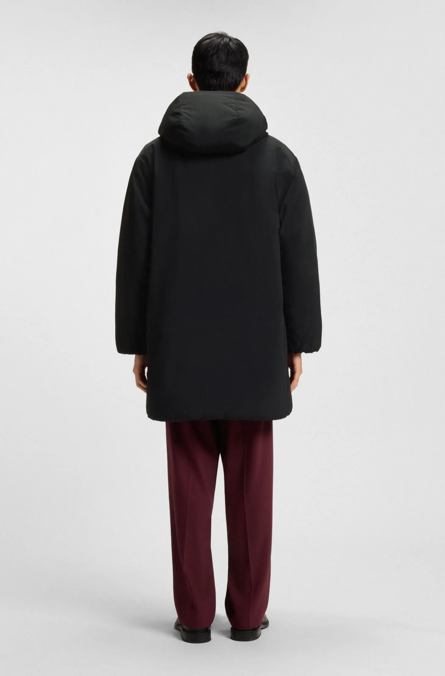 Water-repellent hooded puffer coat with split logo