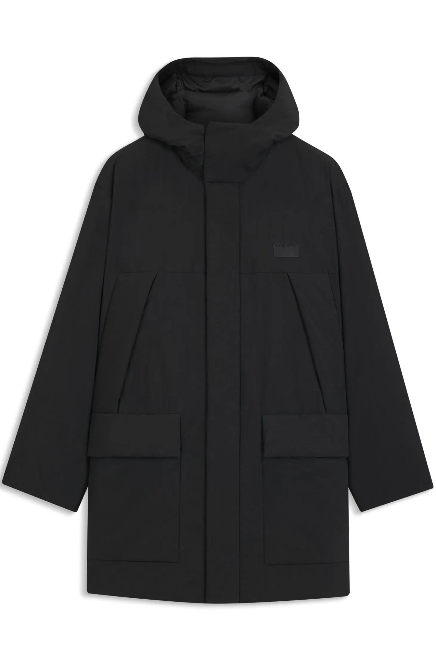 Water-repellent hooded puffer coat with split logo