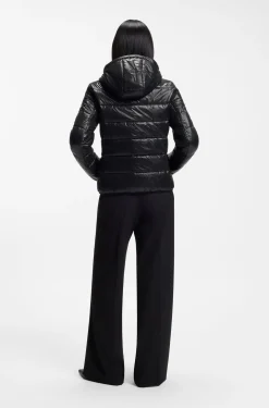 Water-repellent hooded puffer jacket with logo print