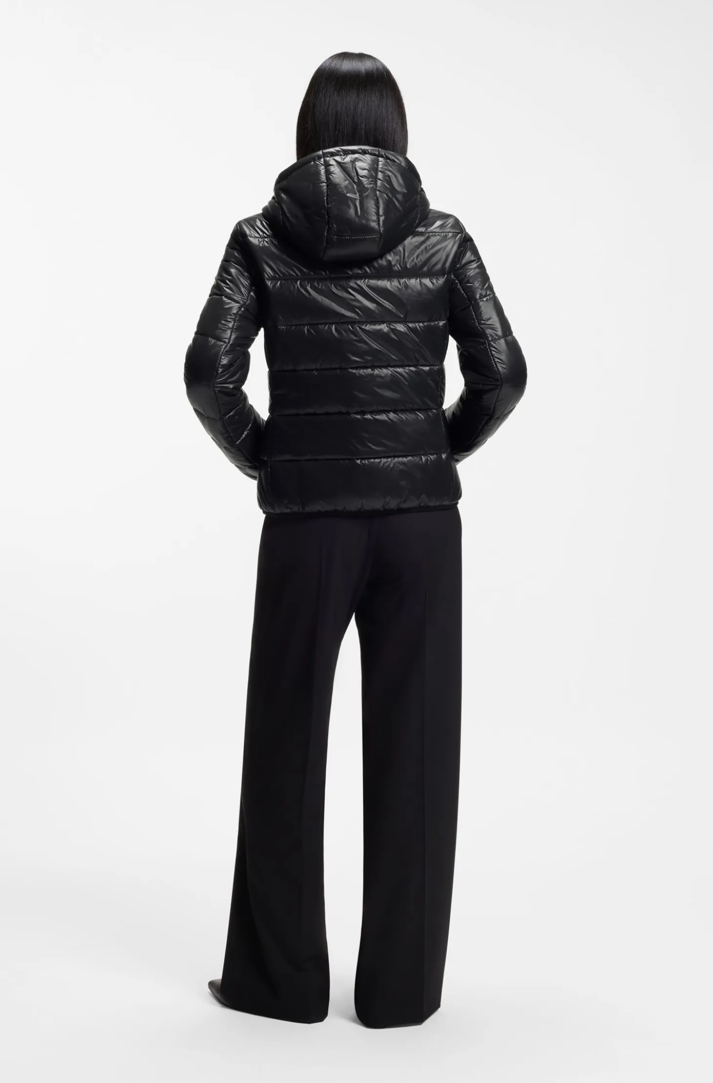 Water-repellent hooded puffer jacket with logo print