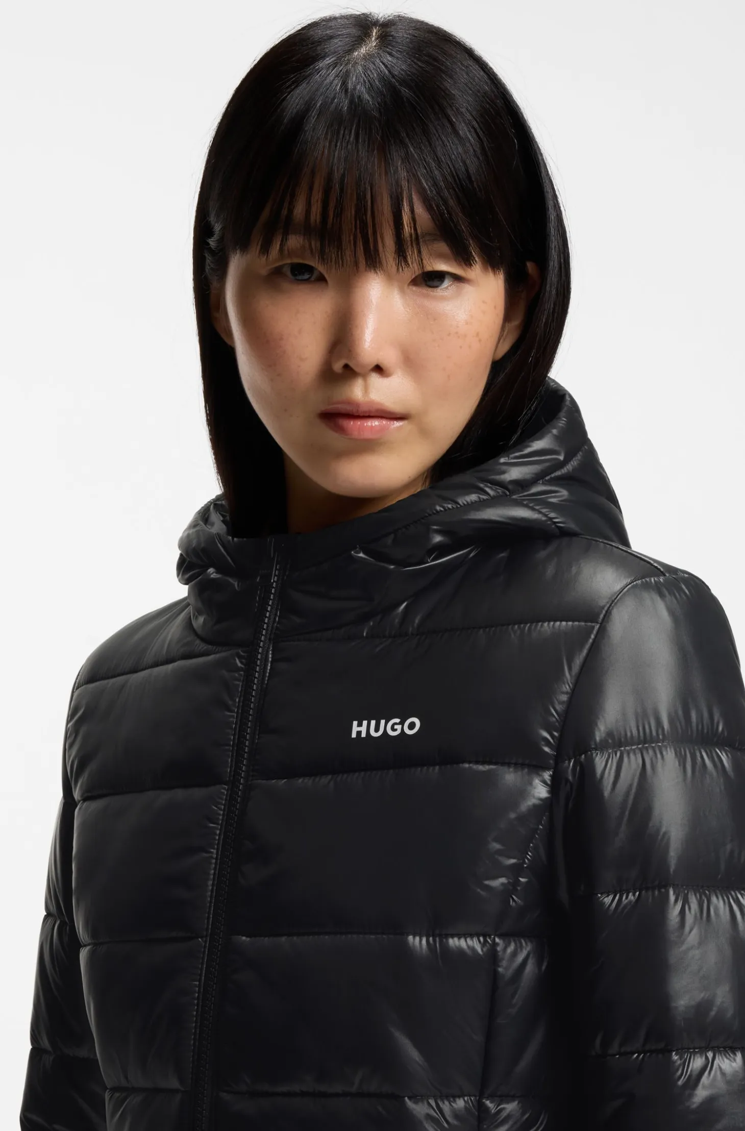 Water-repellent hooded puffer jacket with logo print