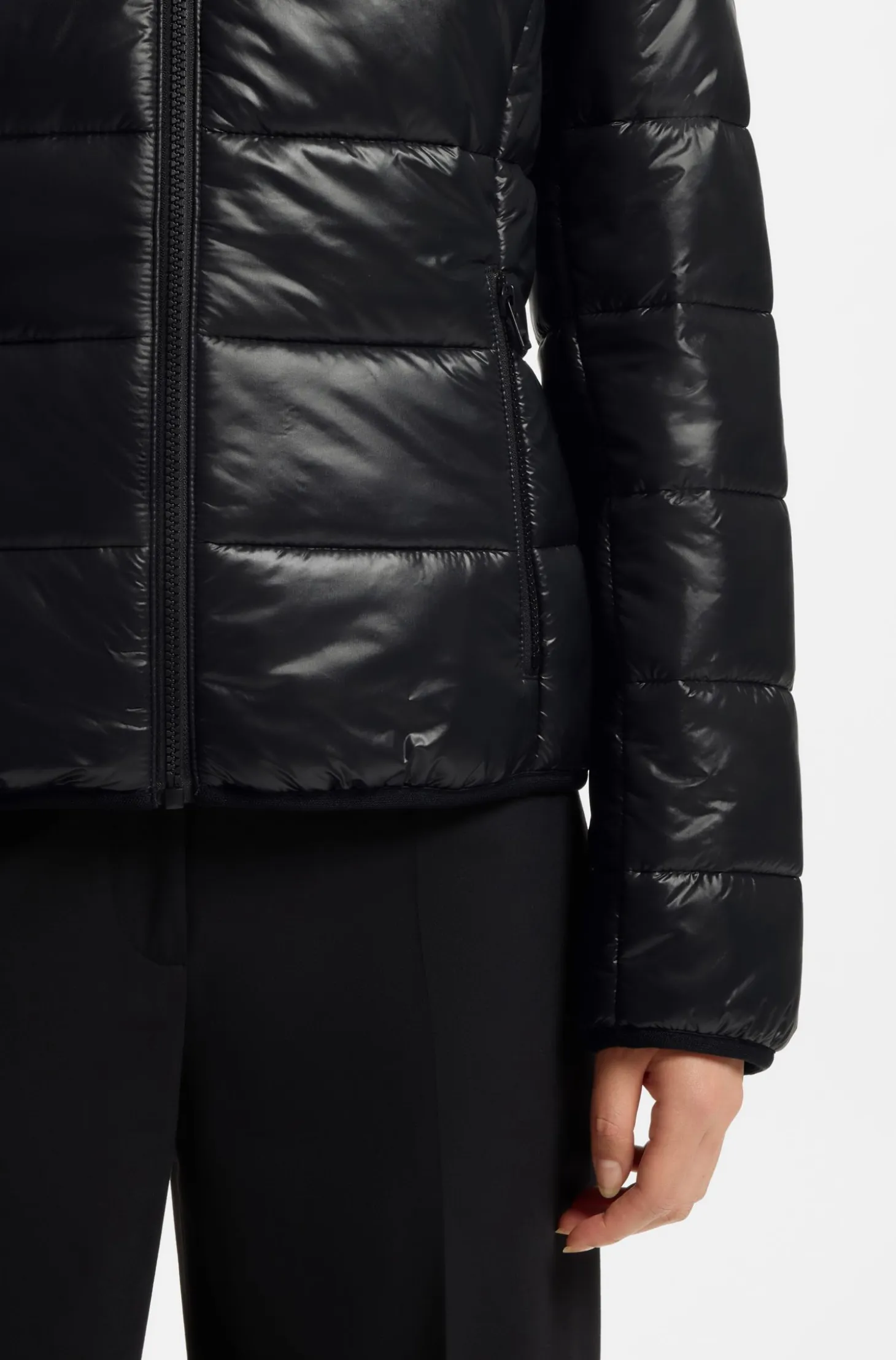 Water-repellent hooded puffer jacket with logo print