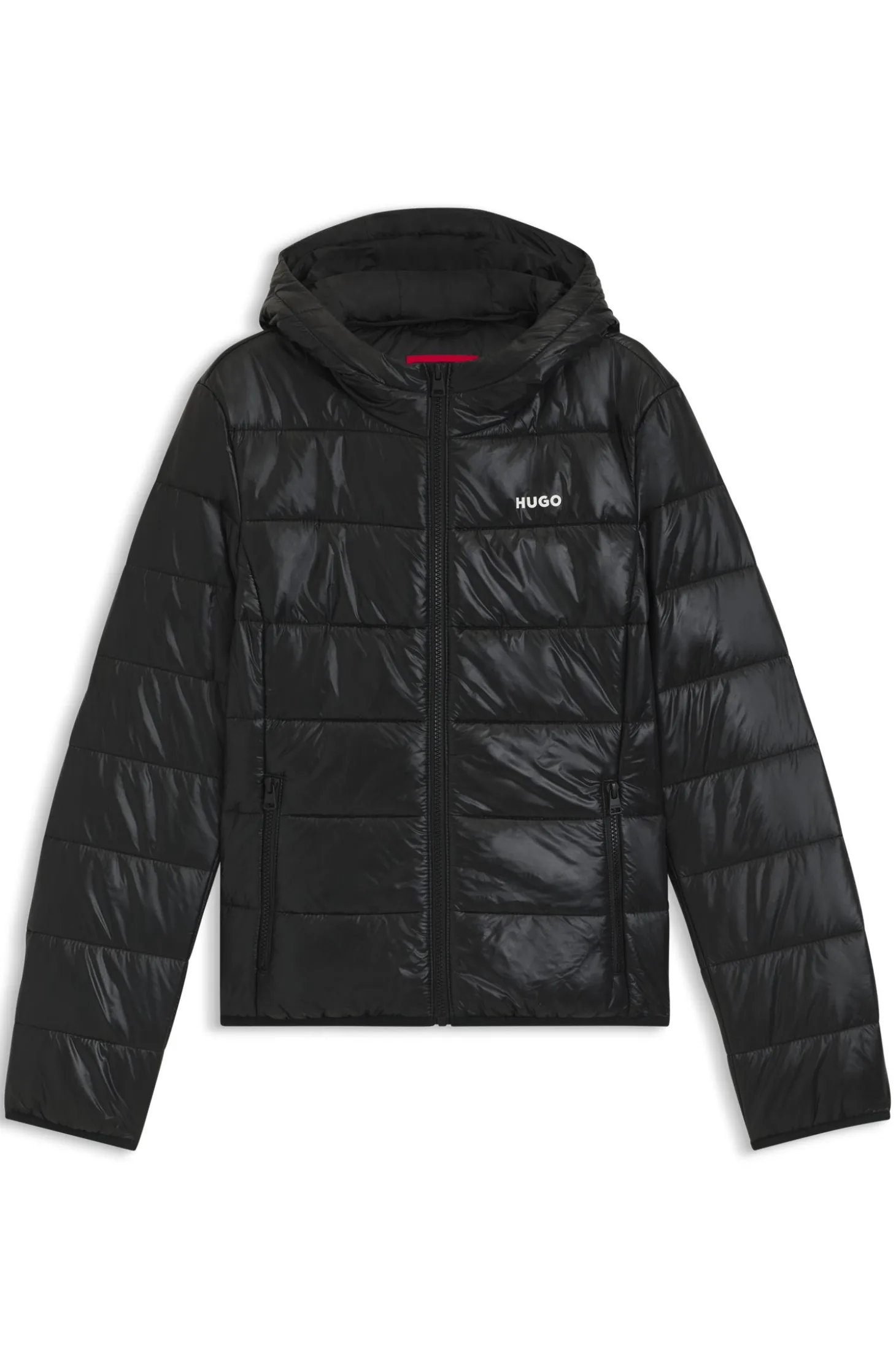Water-repellent hooded puffer jacket with logo print
