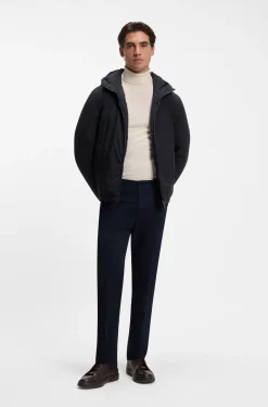 Water-repellent hooded short jacket with down filling