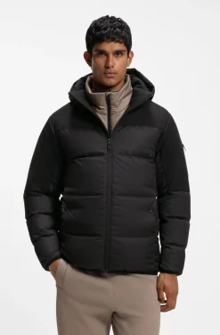 Water-repellent jacket with down filling and detachable hood