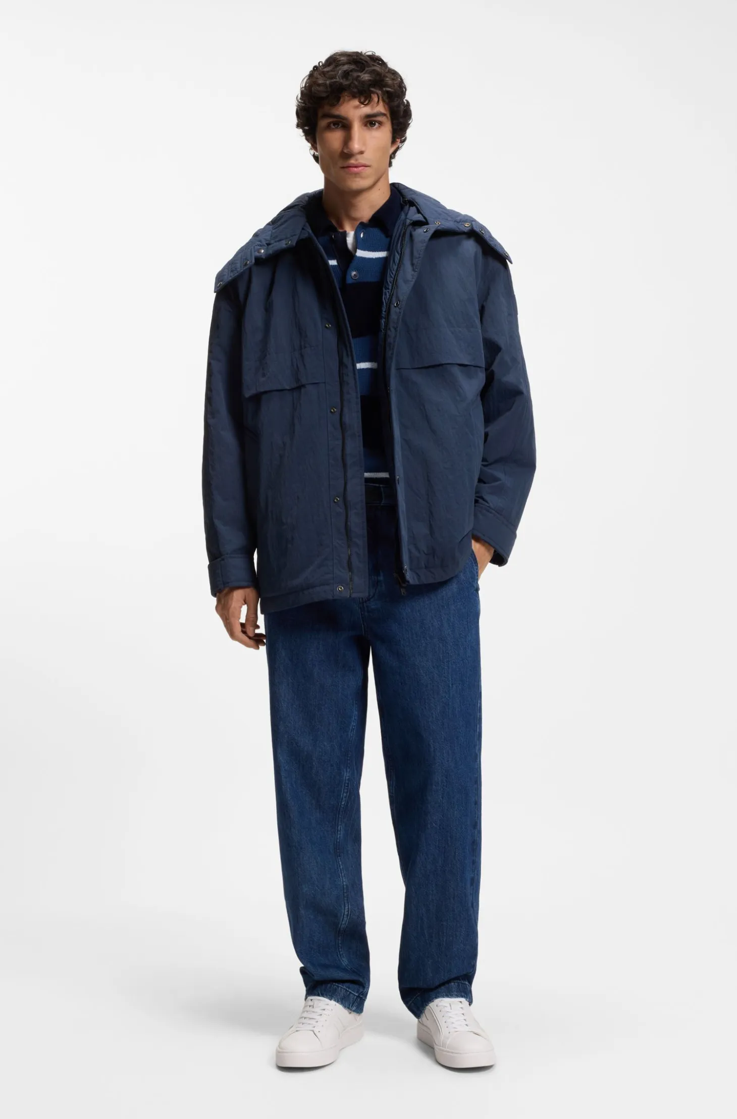Water-repellent jacket with removable hood