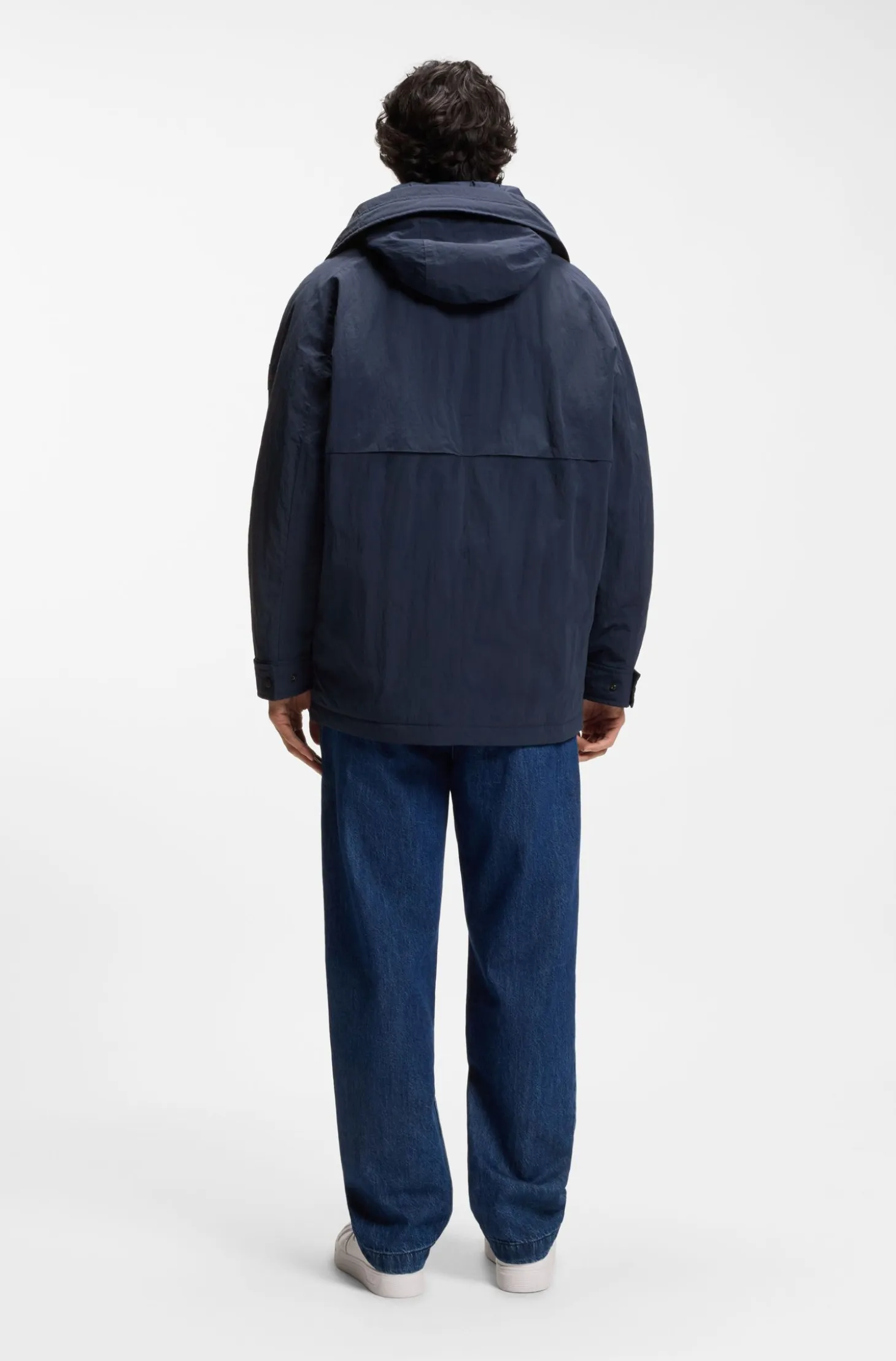 Water-repellent jacket with removable hood
