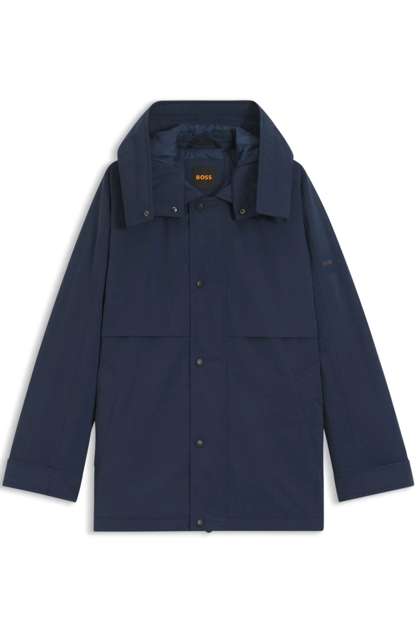 Water-repellent jacket with removable hood