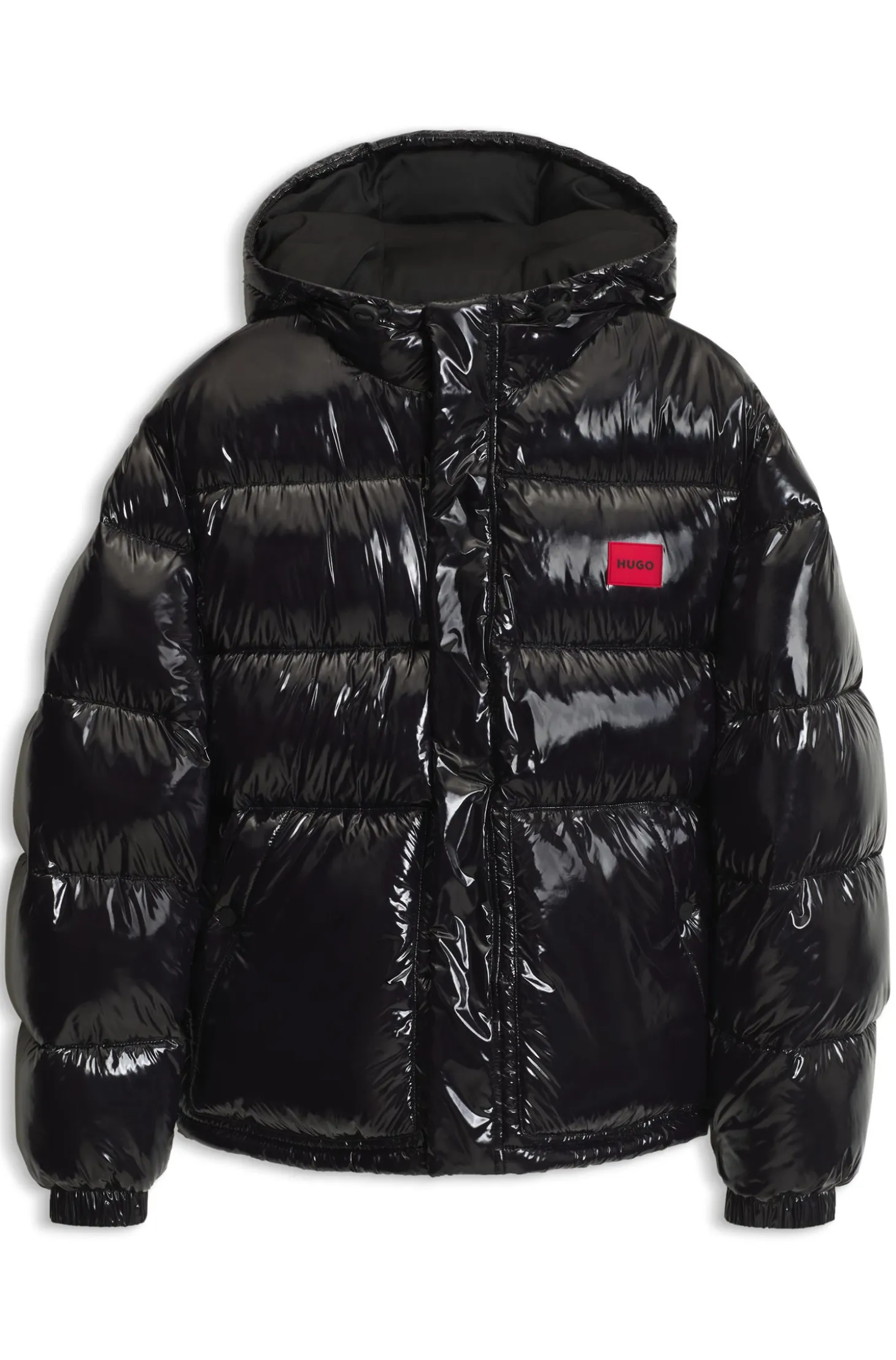 Water-repellent padded jacket with lacquered finish