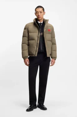 Water-repellent padded jacket with logo patch