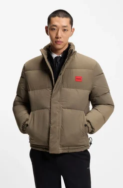 Water-repellent padded jacket with logo patch