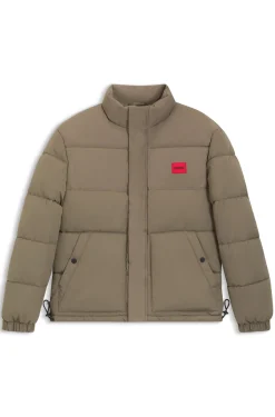 Water-repellent padded jacket with logo patch