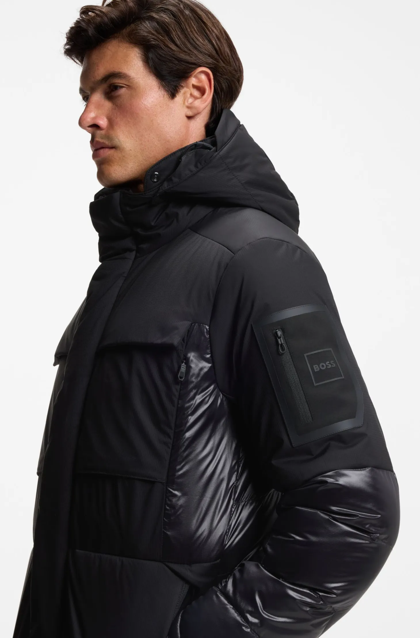 Water-repellent parka jacket with down filling
