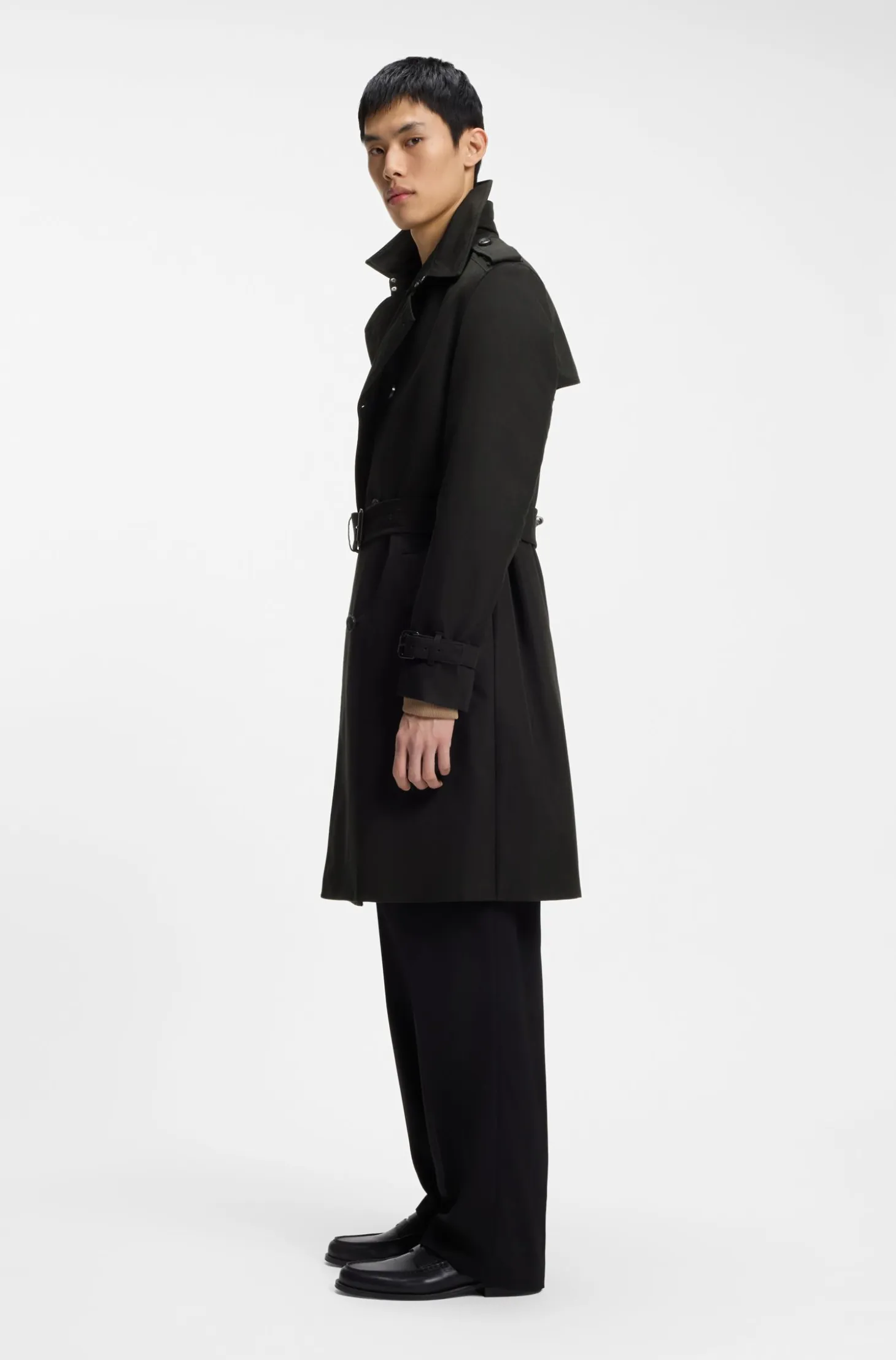 Water-repellent trench coat in cotton-blend twill