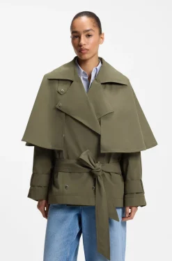 Water-repellent trench coat with belt