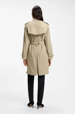 Water-repellent trench coat with buckled belt